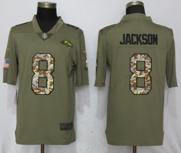 Men Baltimore Ravens #8 Jackson Olive Camo Carson 2017 Salute to Service Limited Nike NFL Jerseys->los angeles lakers->NBA Jersey